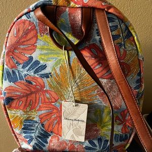 Tommy Bahama large backpack purse colorful Maui palm leaves